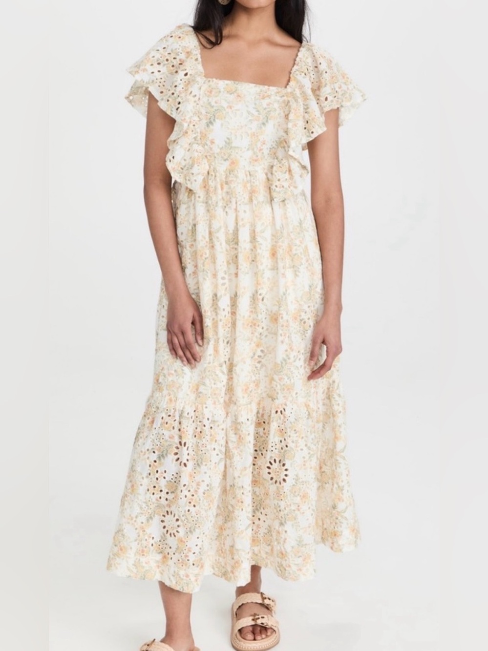 En Saison Opposites Flutter-sleeve Eyelet Midi Dress Size L